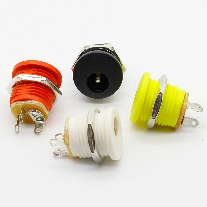 8pcs 5.5x2.1mm DC Power Socket Plug Jack DC Connectors Round Hole Screw Nut Interface Panel Mounting ﻿Red Yellow Black White