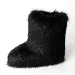 New Fashion Fox Fur Boots Women Fluffy Fur Snow Boots Female Winter Warm Plush Platform Shoes Furry Faux Fur Bottes Luxury Boots