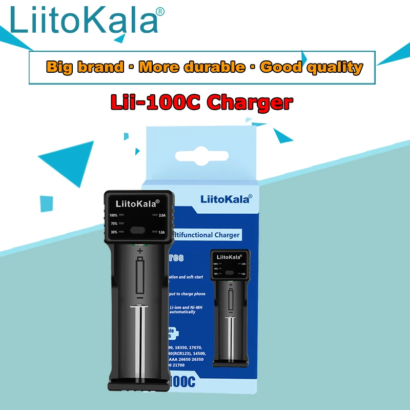 LiitoKala Lii-100C 21700 Battery Charger For 18650 18350 26650 16340 RCR123 14500 3.7V 1.2V Ni-MH Ni-Cd 2A USB smart charger