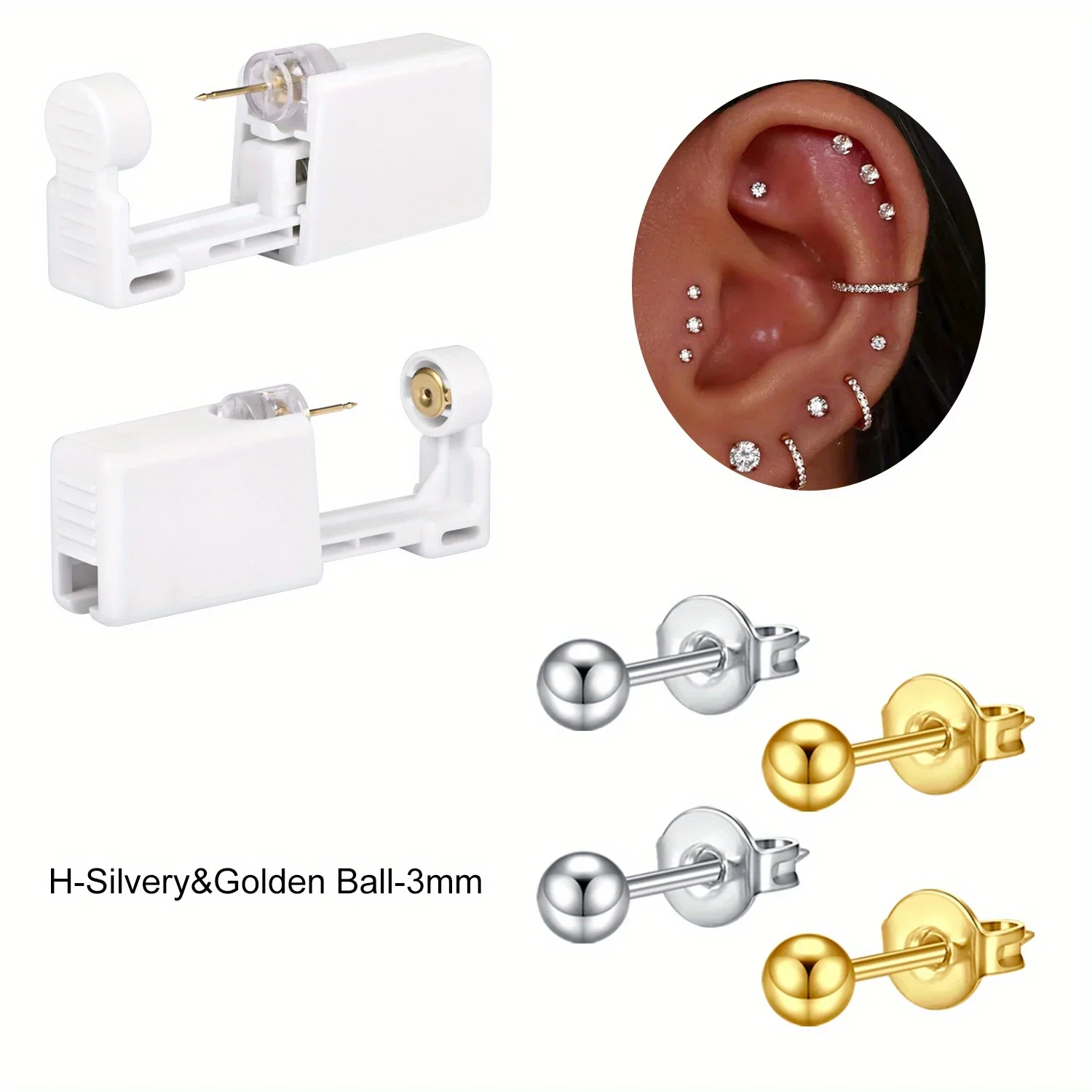 2 Sets Ohrloch-Set, Einweg-Ohrlochpistole, Selbstlochpistole und Ohrstecker mit integriertem Ohrloch-Set – Detail 8