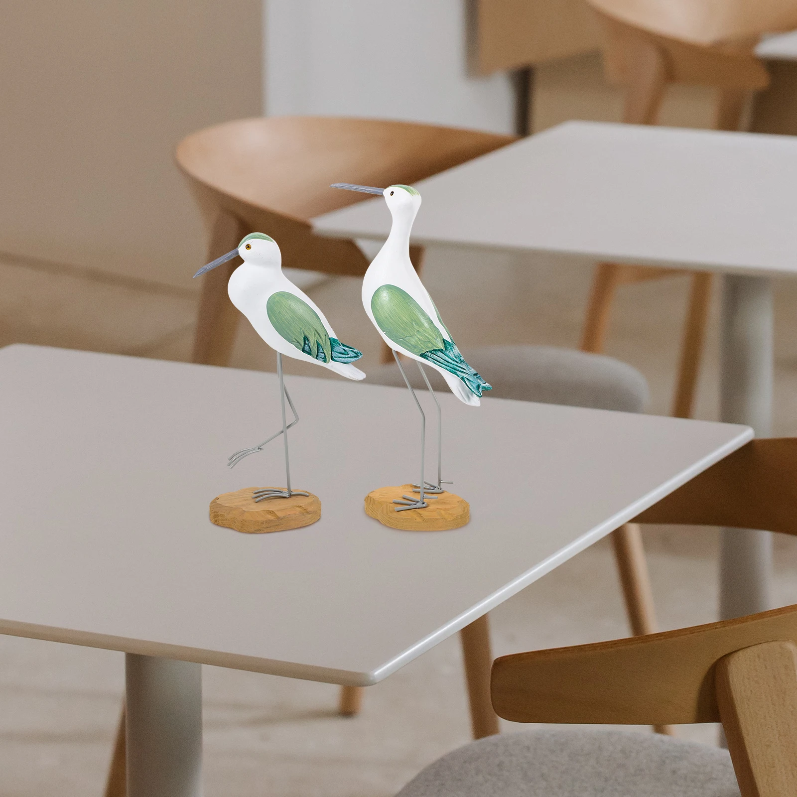 

2pcs Seagull Figurines Wooden Craft Bird Ornament Home Kitchen Dining Room Decor Green Gift for Kids Relatives Friends
