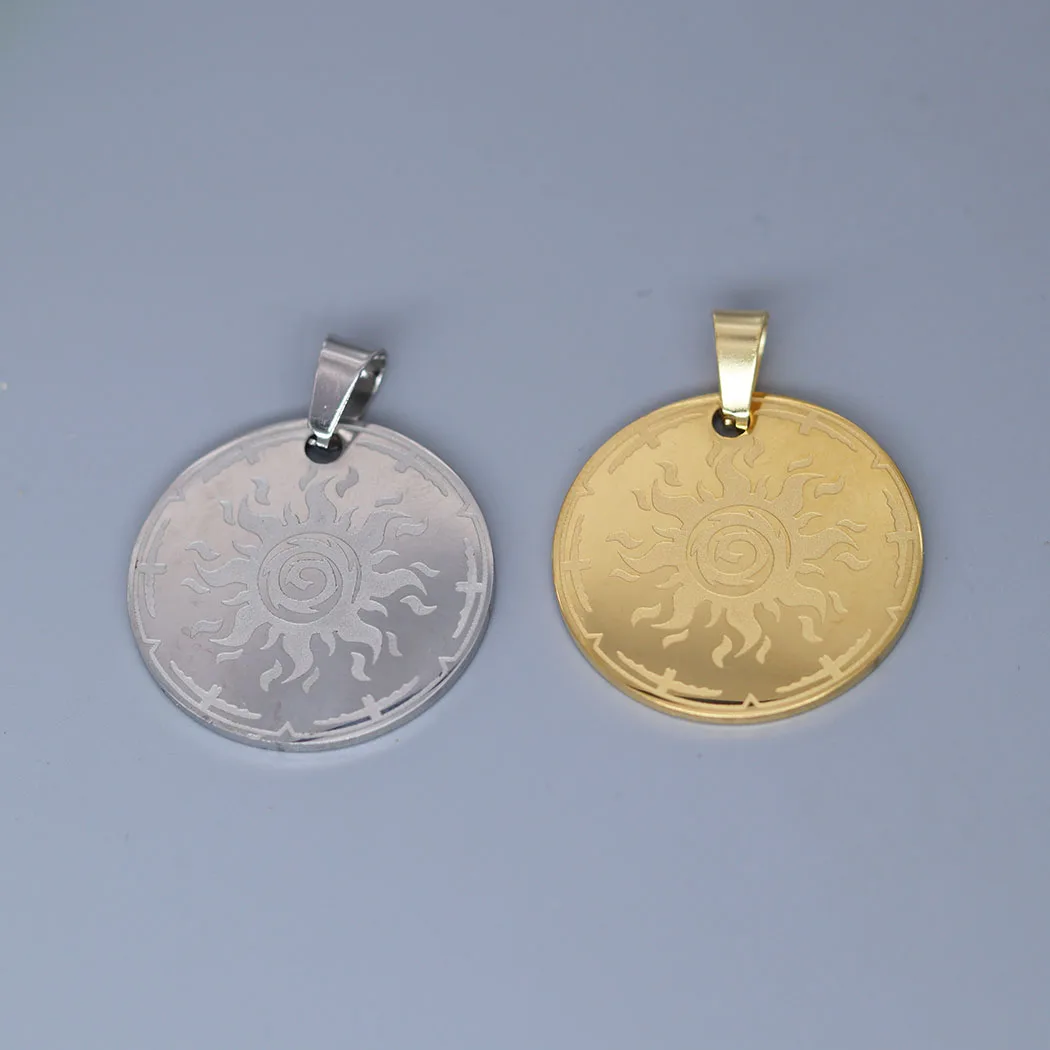 2pcs Round Punk Sprial Flame Sun Totems Stainless Steel Pendant Charms for Jewelry Making Supplies DIY Craft Necklace Keychain