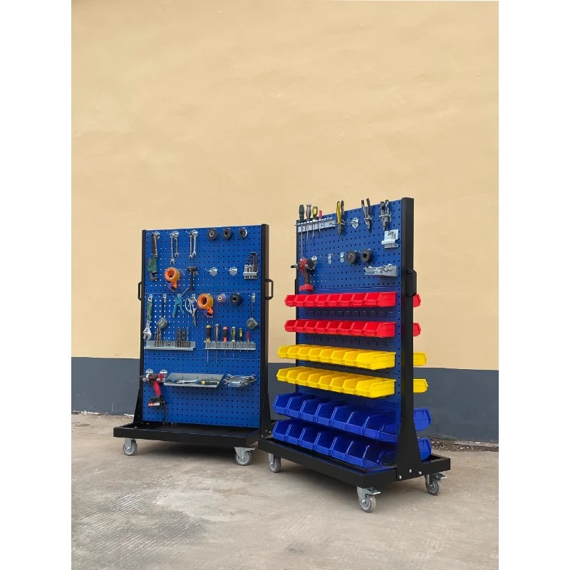 Spot double-sided mobile screw rack, workshop hardware tool sorting rack, material rack, back hanging screw box trolley