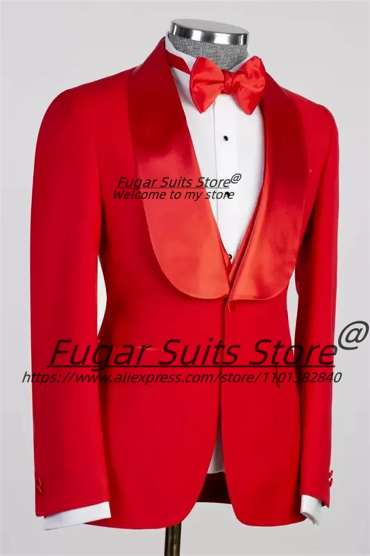 Formal Red Wedding Suits For Men Slim Fit Shawl Lapel Groom Prom Tuxedos 2 Pieces Sets High Qublity Male Blazers Costume Homme