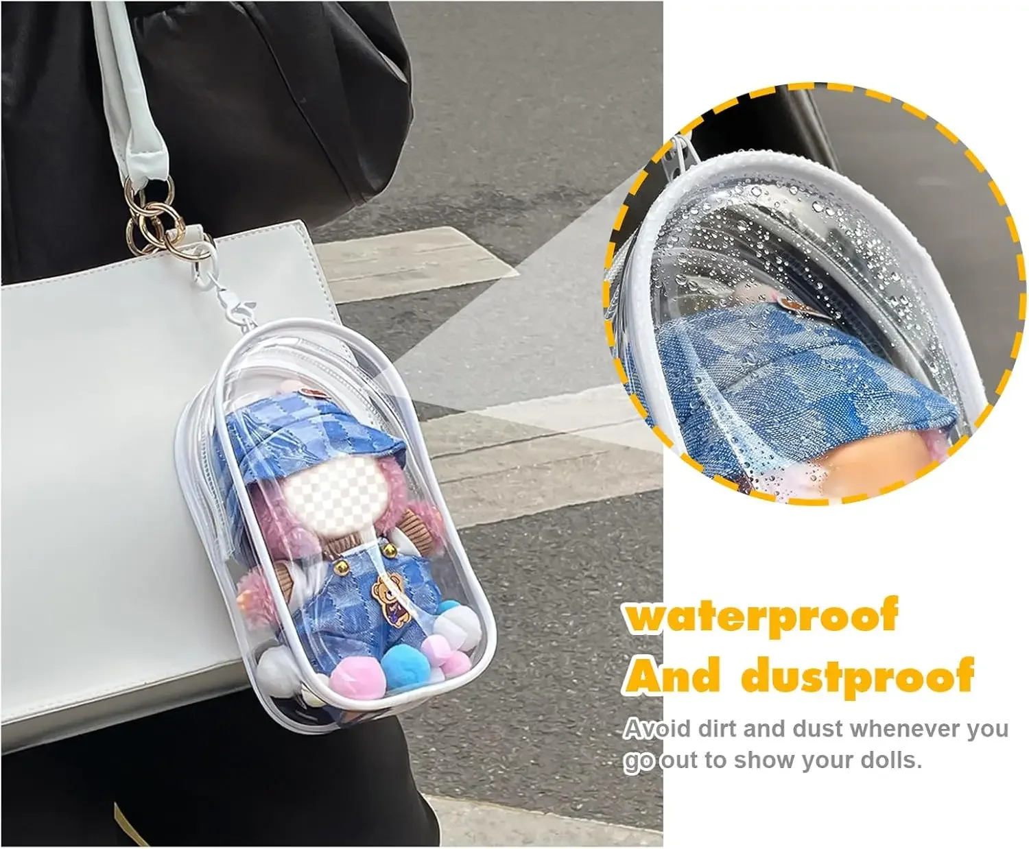 Colorful Transparent Protector Case Organizer Box for 17cm Labubu Plush Dolls Outdoor Display Bag With Keychain Doll Accessories - view 3