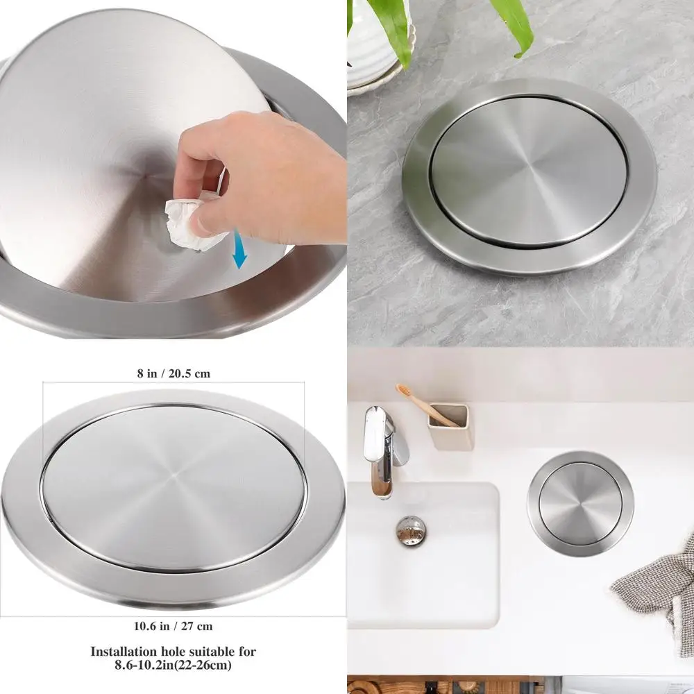 

10.6 Stainless Steel Round Countertop Trash Chute Lid for Kitchen & Bathroom