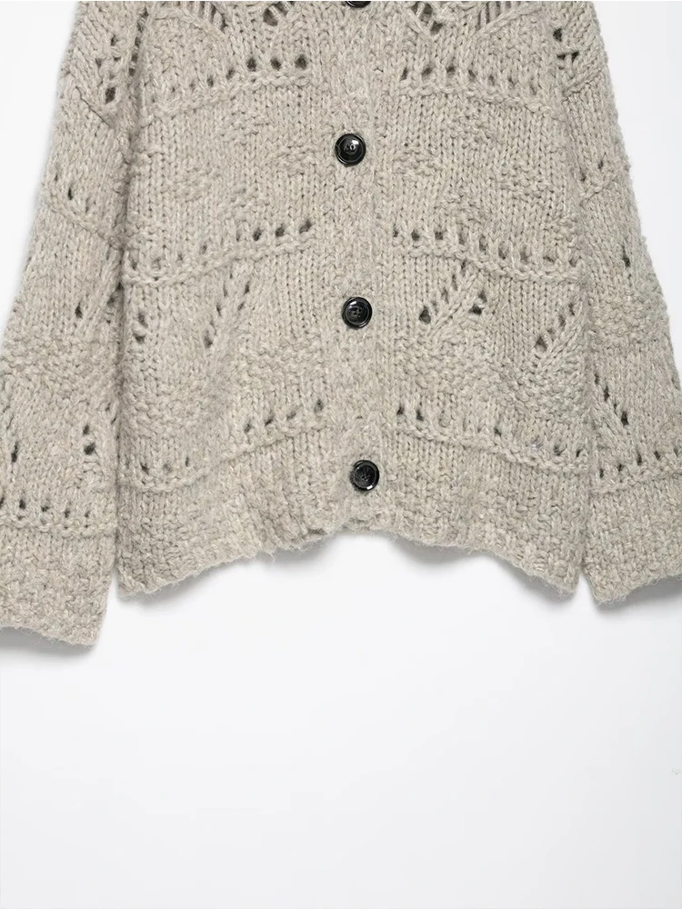 Women Knitted Cardigan 2025 Women Fashion Long Sleeve Button  Hollow-Out Knitted Cardigan Women Hight Street Elegant Top