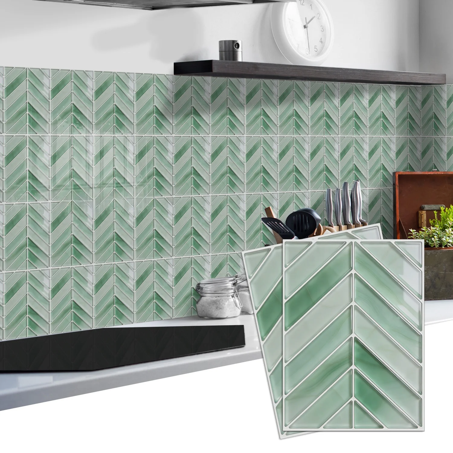 

Наклейки на стену из пенополиэтилена, зеленые, V-образный дизайн, утолщенный материал, водонепроницаемые, маслостойкие, для кухни и ванной, 10 штук