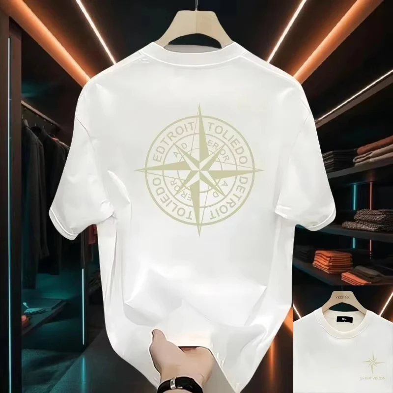 2026 New High-quality Men's Summer New Thick Cotton T-shirt, with Printed Design, Stylish, Breathable, and Sweat-absorbing