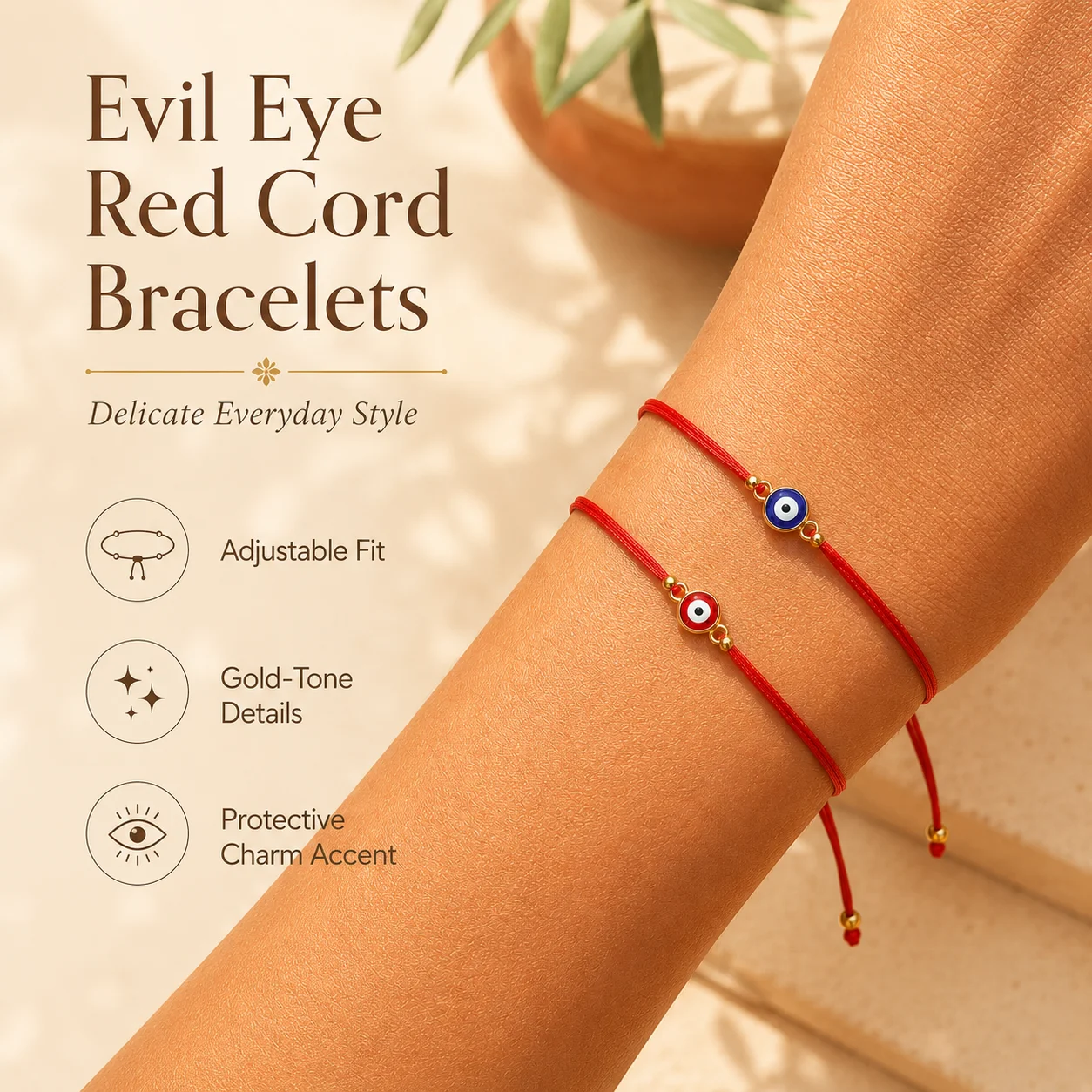 2pcs Trendy Adjustable Cotton Rope Bracelet with Round Copper Alloy Charm Rope Chain and Tie Closure for Men and Women