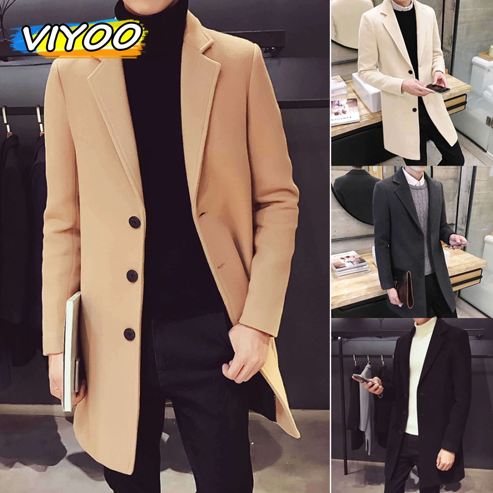 

Jacket Men Spring Wool Clothing Casual Business Long Trench Coat Mens Overcoat Male Punk Coats Windbreaker Jackets for Men 2023