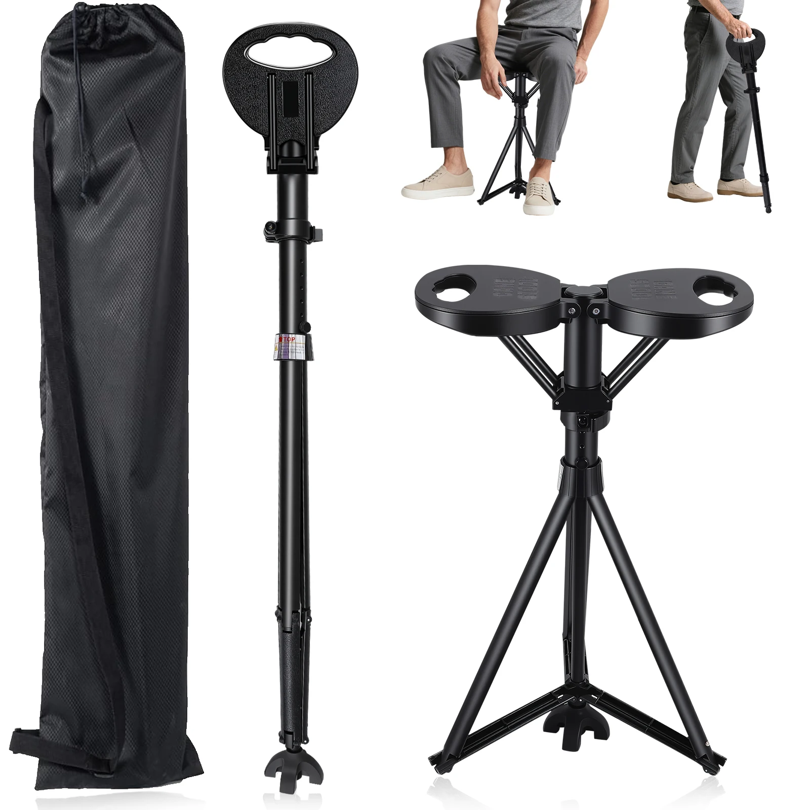 Chaise de canne de marche pliable, antidérapante, pour personnes âgées, marche en plein air, escalade, tabouret triangulaire léger, canne de marche Portable