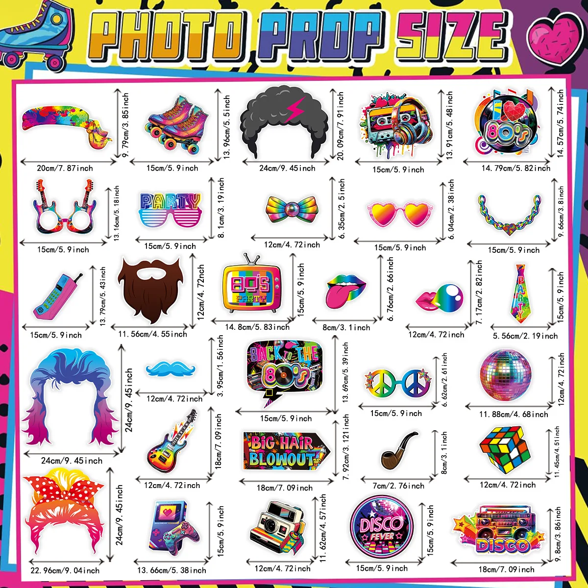 30Pcs/Set 80s Disco Music Theme Photo Booth Props Hip Hop Dress Up Paper Masks for Birthday Bachelorette Wedding Party Decor - view 3