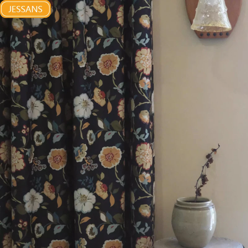 Retro Pastoral American Polyester Cotton Printed Blackout Curtains for Customized Living Room Bedroom Balcony Partition Curtains