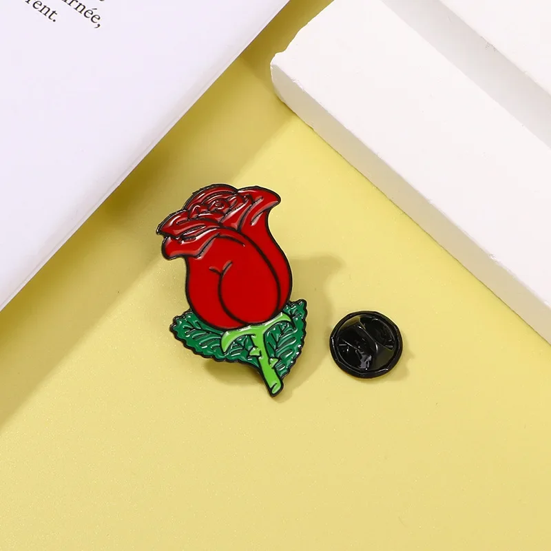 Beautiful Red Rose Brooches Bright Rose Flower Decorative Metal Pins Woman's Blouse Handbag Ornaments