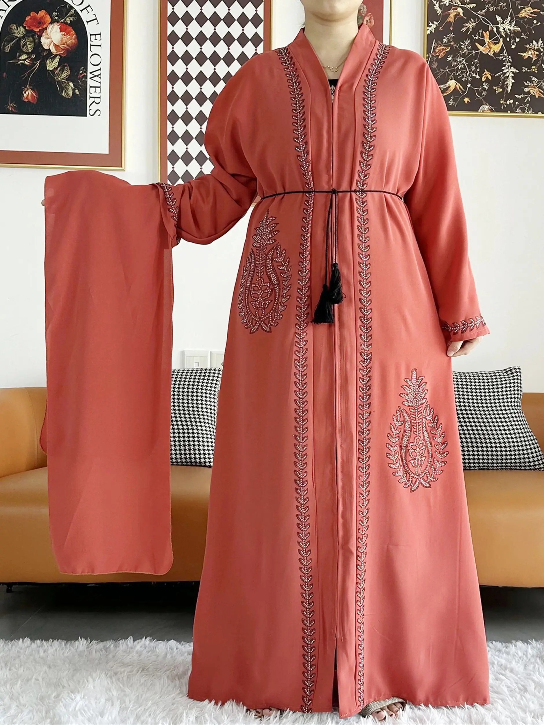 2024 Summer Women Elegant Dresses Dubai Party Outfits Long Sleeve Chiffon Dashiki Muslim Women Robe Open African Abaya Clothing