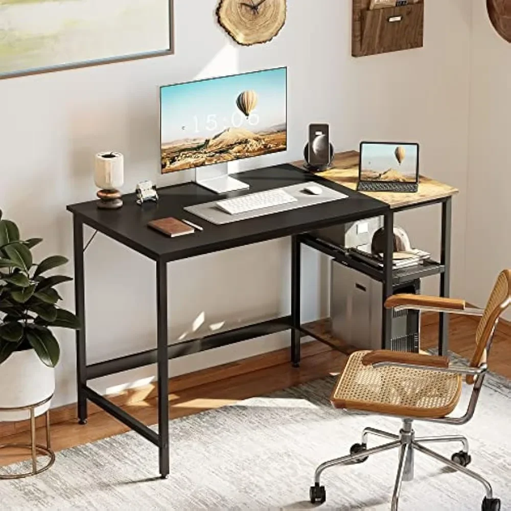 Computer Home Office Desk, 55 Inch Small Desk Study Writing Table with Storage Shelves, Modern Simple PC Desk with