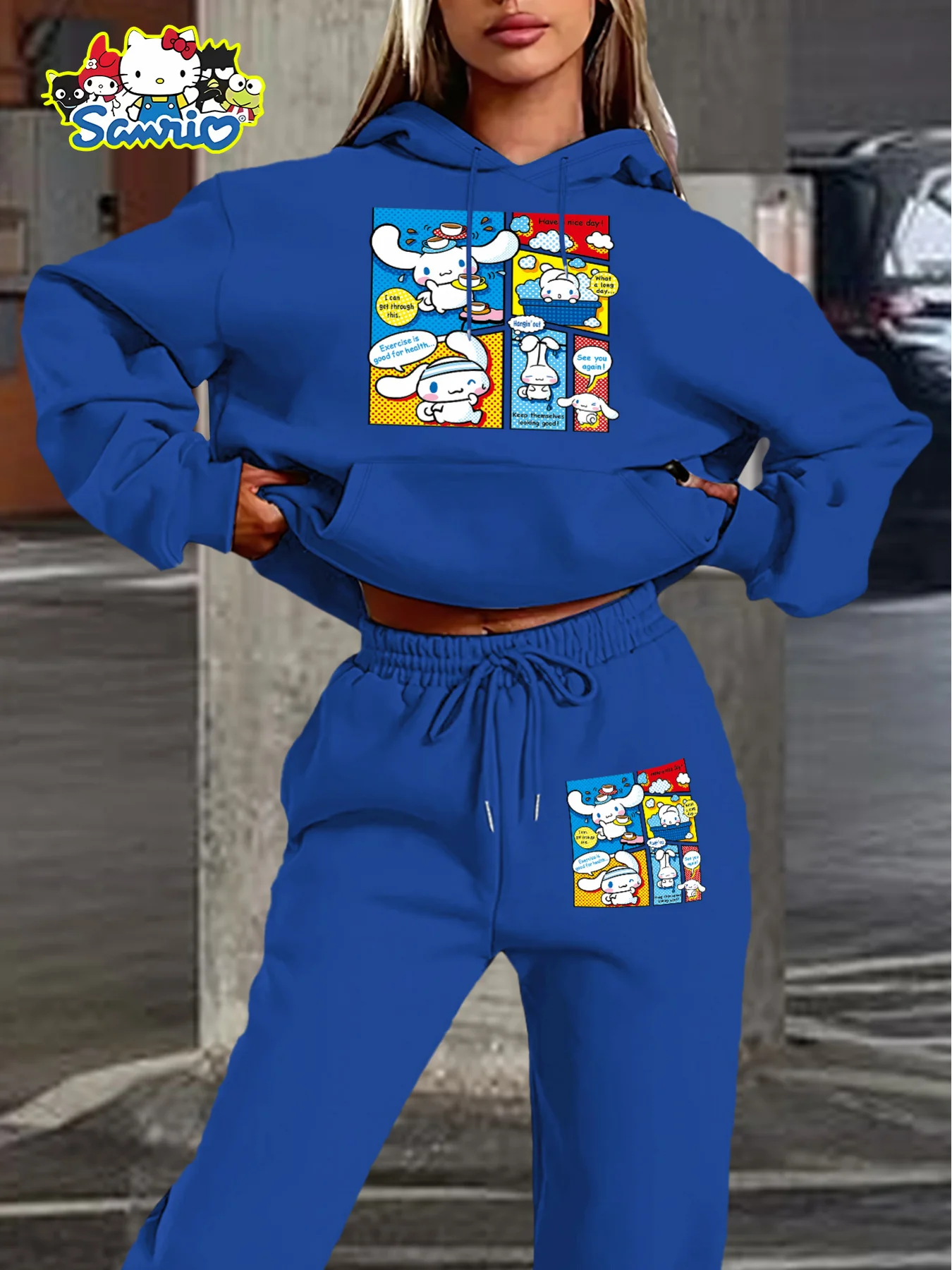 

Новая серия Sanrio Family Big Ear Dog, милый и крутой осенне-зимний комплект с капюшоном, большие размеры для взрослых, женщин и мужчин, уличная спортивная мода