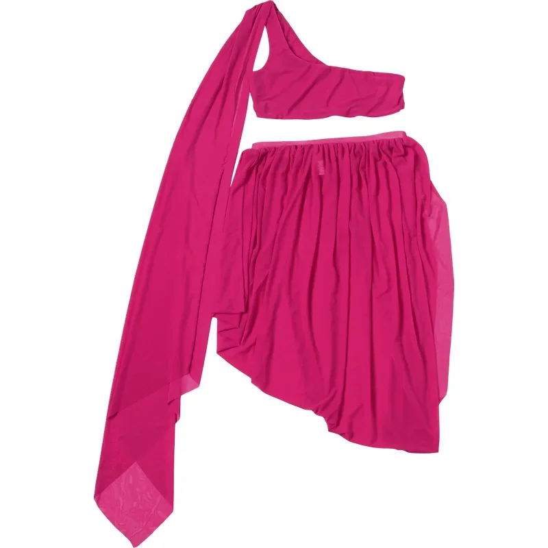 Women Sexy Mesh 2 Piece Set 2025 Autumn See Through One Shoulder Shawl Sleeve Crop Tops + Ruched Split Asymmetrical Mini Skirts