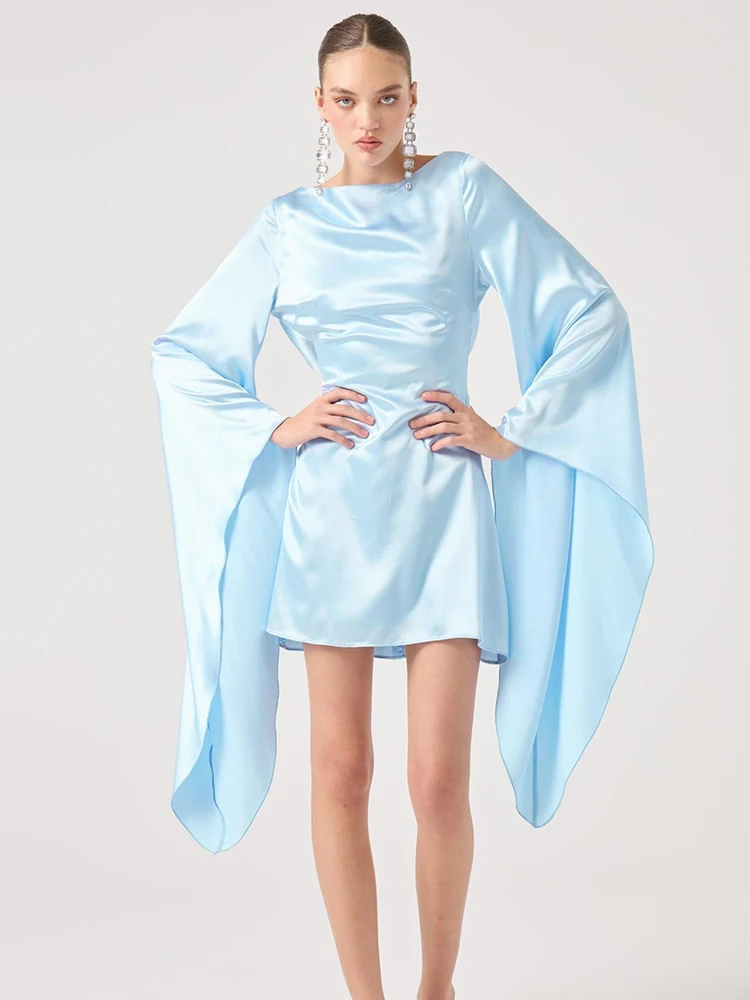 Blifanbo manches longues tache élégante Mini robe femmes dos nu moulante mode O cou mince solide mode Sexy Club robe de soirée