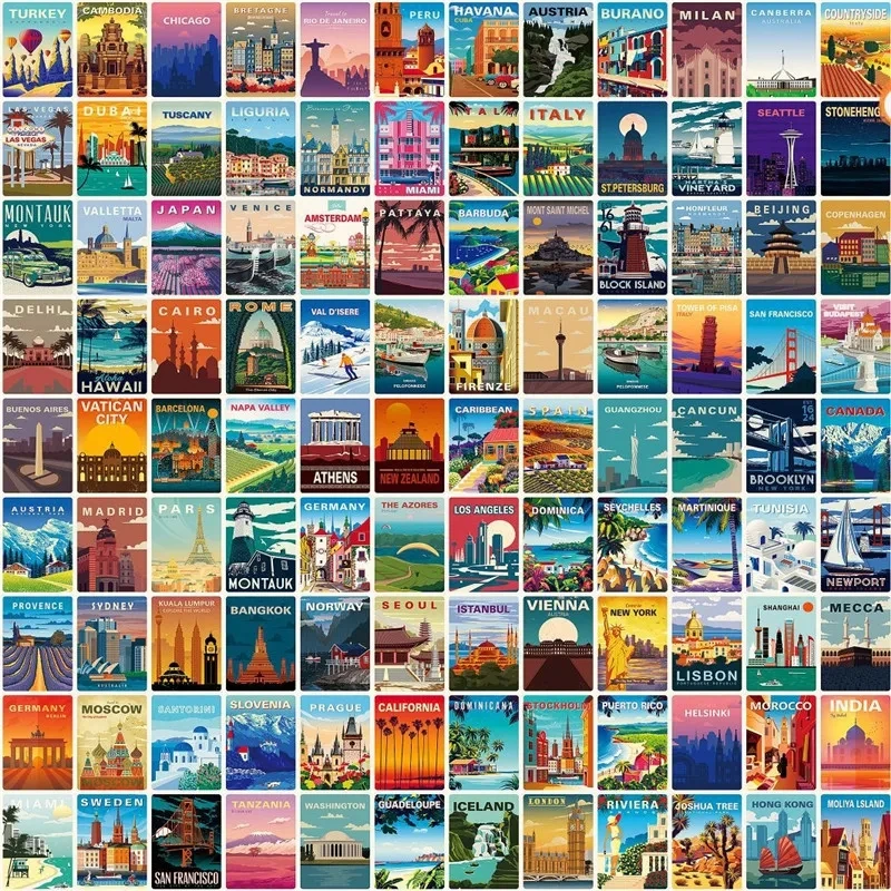 108Pcs Travel Around The World Scenery Series Stickers DIY Decal Travel To Paris Berlin Japan New York Switzerland Norway Venice