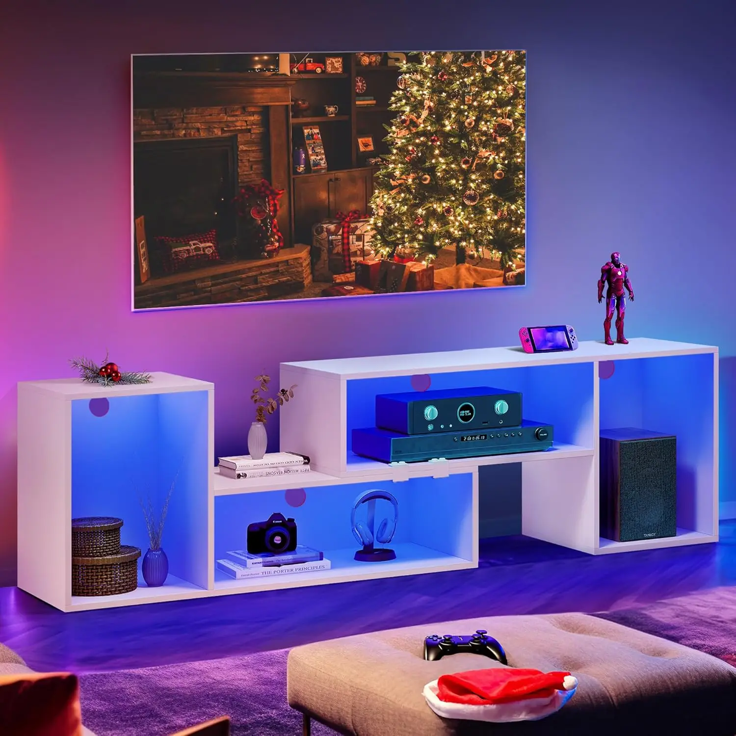 Yitahome DIY TV-Ständer mit LED-Streifen, modernes verformbares Unterhaltung zentrum für 75/70/65/60/55/Zoll Fernseher, Gaming-TV-Konsolen