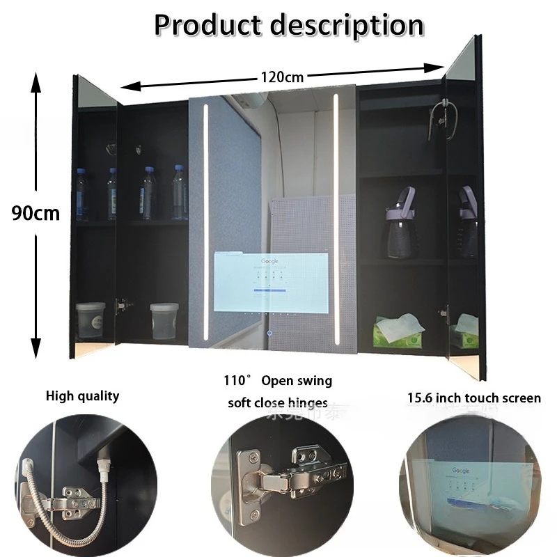 Bathroom Mirror Cabinet With Smart Mirror Touch Screen Smart Home Bathroom Cabinet Three Door Storage Cabinet Stainless Steel