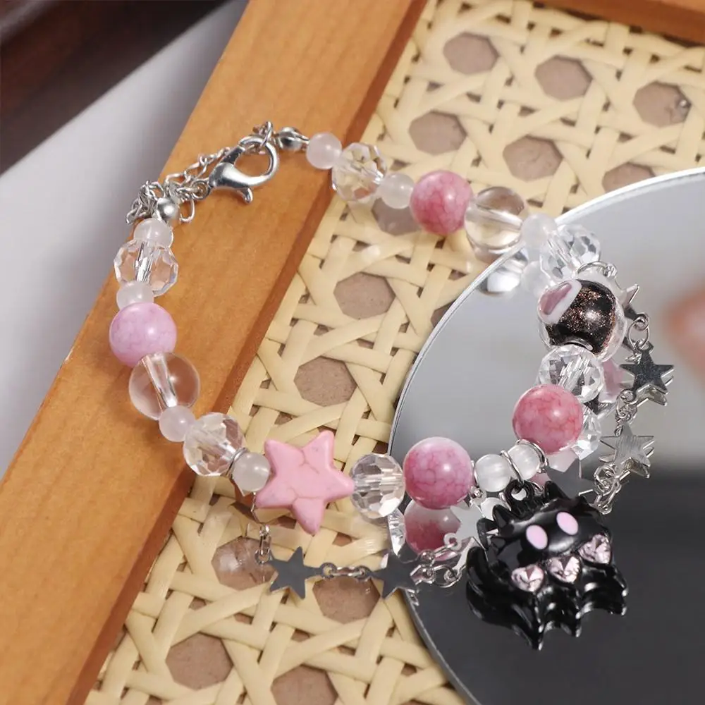 Dopamine Black Cat Heart Bracelet Fashion Y2K Beads 2 Layer Hand Chain Bow Korean Style Pentagram Star Bangle Hipster