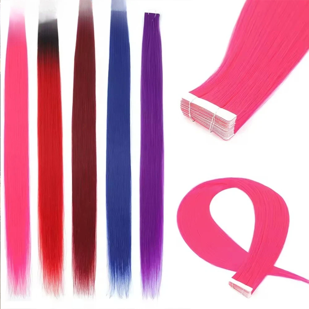 

26Inch 20Pcs Pink Tape In Straight Hair Extensions Blond 12/16/613 High Temperature Synthetic Hair 50grams/Lot