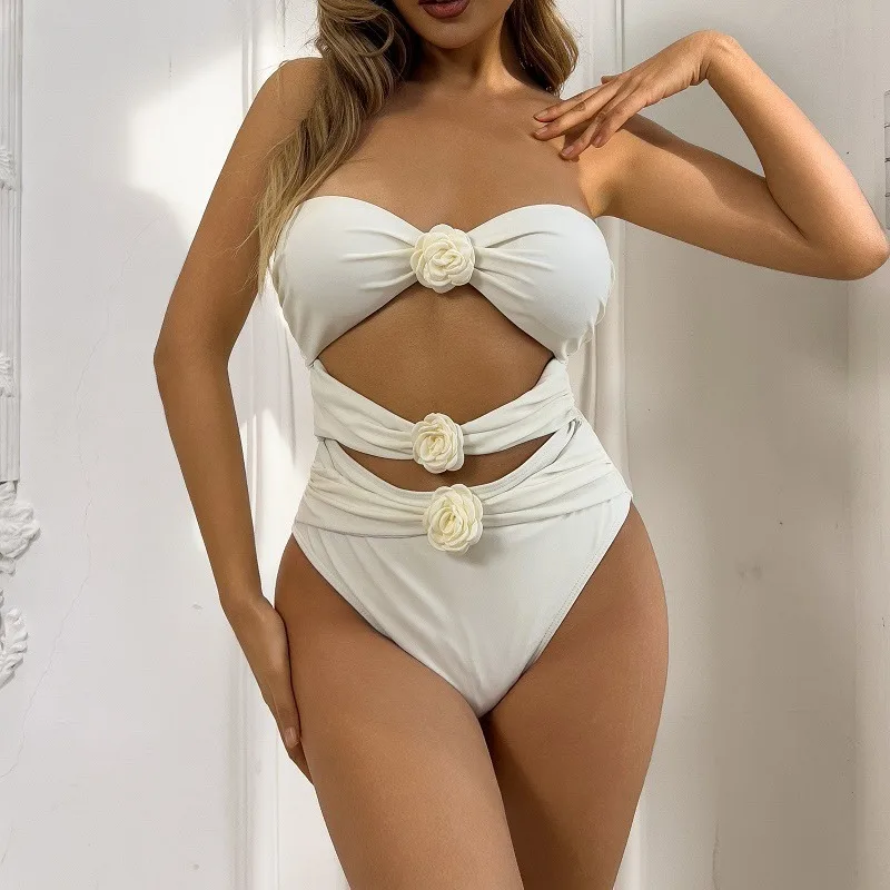 2024 Bikini Cross-border One-piece Hot-selling New 3D Three-dimensional Flower One-piece Delivery European and American Sizes