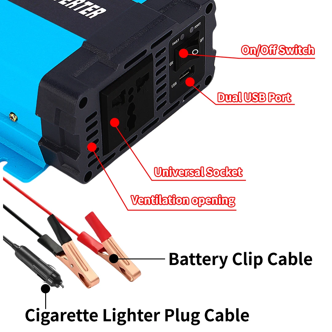 100% Pure Sine Wave Output 500W/1000W Off Grid Inverter DC Input 110V 120V To AC Output Inverter Adapter Converter