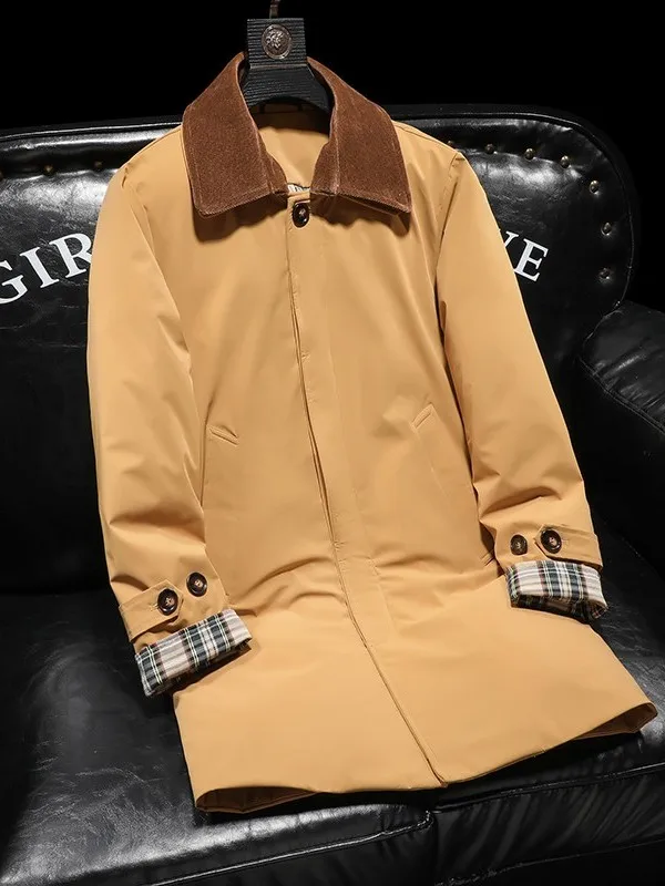 

Мужское длинное стеганое пальто из вельвета с двойным воротником и съемными элементами, теплое фланелевое пальто для повседневного использования