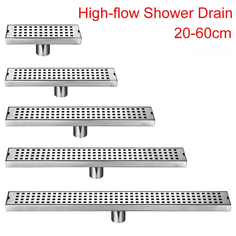 Toilet 304 Stainless Steel Rectangular Floor Drain Large Displacement Anti Odor Long Floor Drain Bathroom Thickened Square Hole