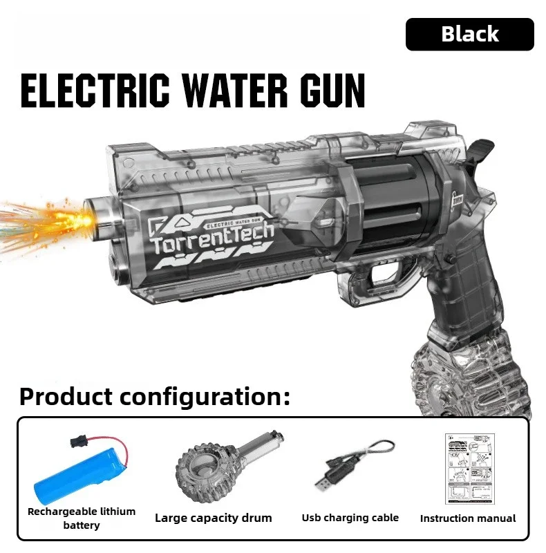 Pistola de agua eléctrica para niños, revólver de alta capacidad con tambor de 500ml, bozal LED, Flash, piscina al aire libre, playa, juguetes de verano