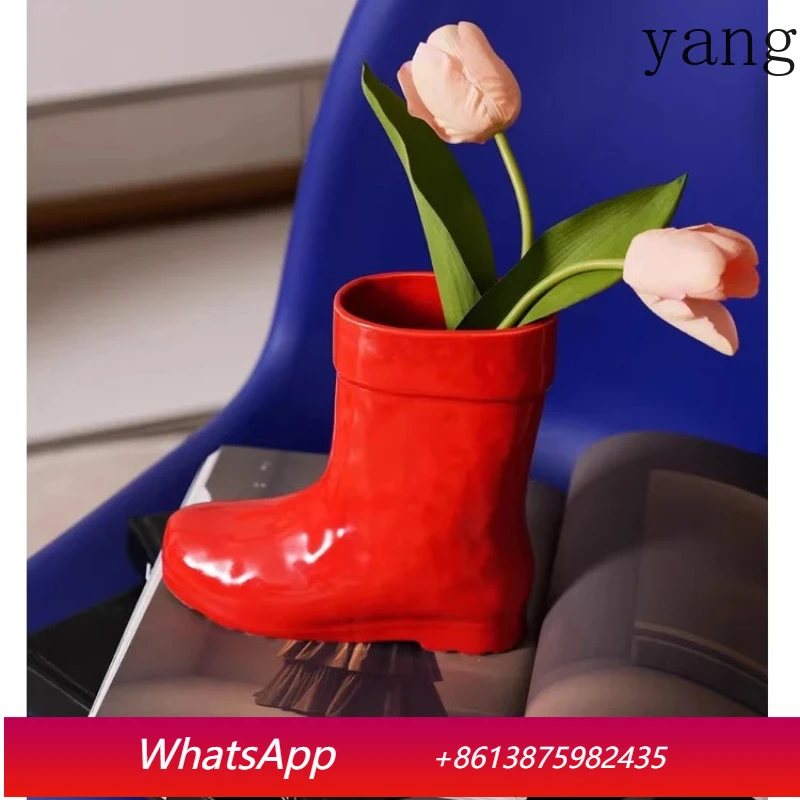 

Boot-shaped ceramic vase book artificial flower decoration vase room aesthetic decoration