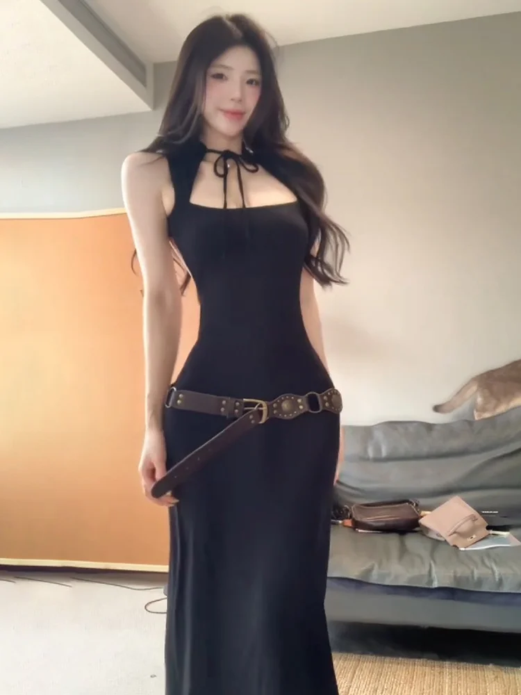 

Stazf7 Summer Sexy Backless Slim Fit Long Skirt Women's Fashion High Waist Square Collar Bodycon Dress for Date And Party