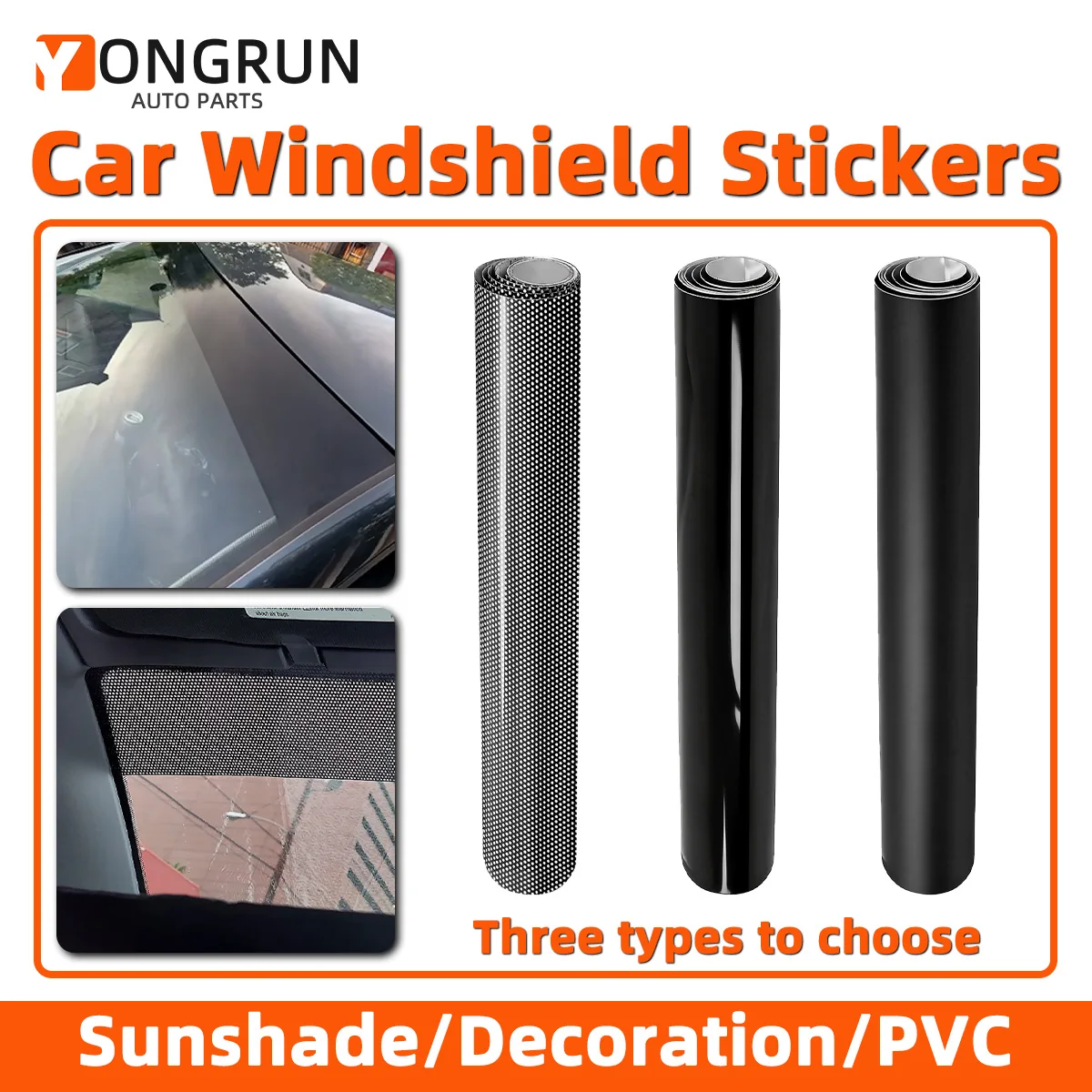 YONGRUN 1PC Sunshade Sticker Car Windshield Vinyl Sticker Self-Adhesive Sunshade Decorative Sticker Three Styles To Choose From