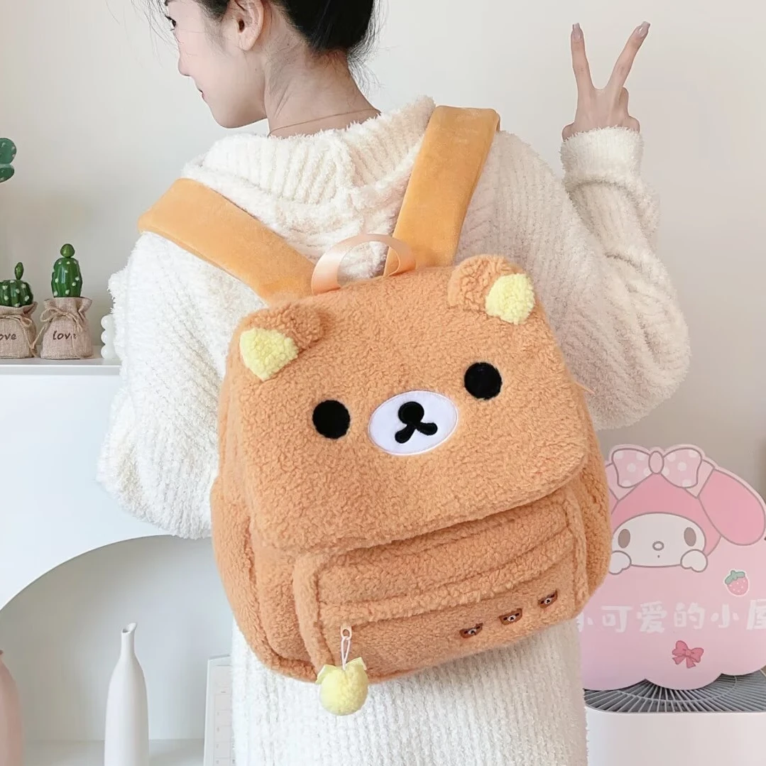 

Kawaii Rilakkuma Korilakkuma Plush Backpack Soft Brown Bear White Cat School Bag Adorable Travel Backpack for Girl Fans