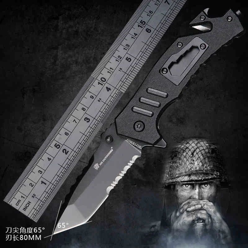 HX OUTDOORS Folding knife outdoor self-defense tactical saber special combat knife multi-functional tactical design