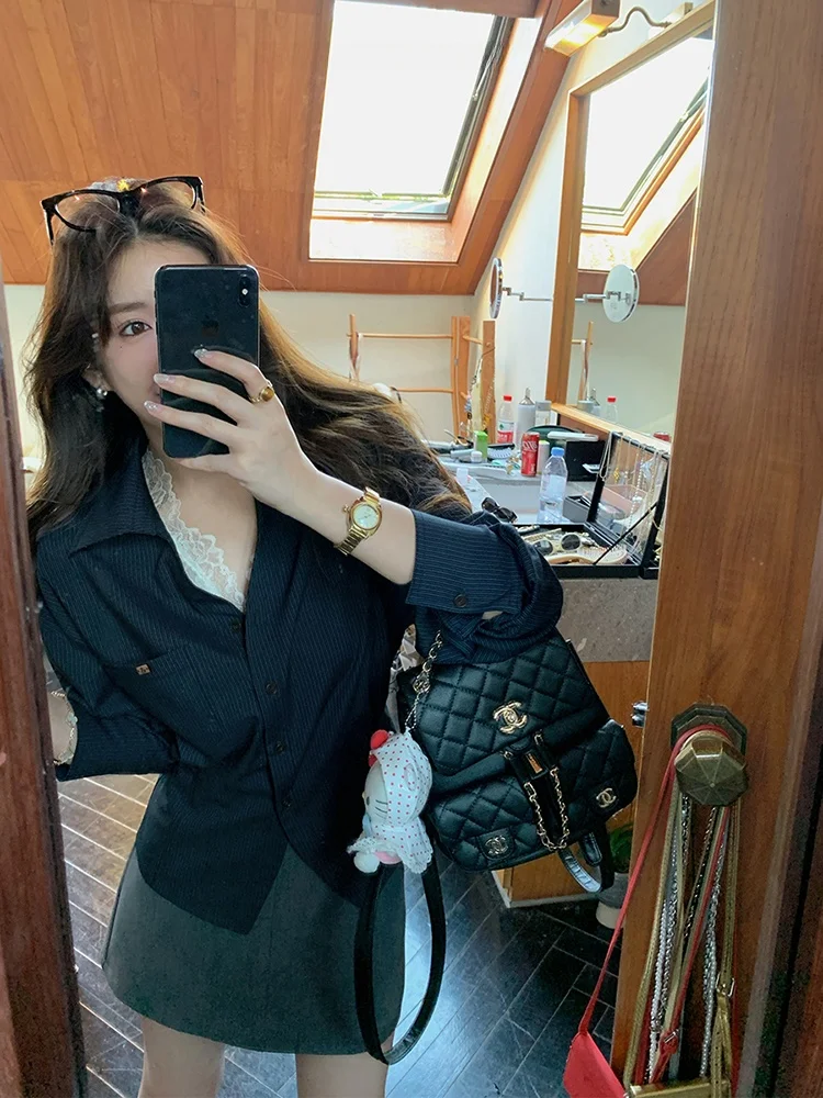 

MUKOK Women's Long Sve irt Waist Cinched Design Versatile Silk Blend Spring Faion Korean Sle Slim Fit Button Detail