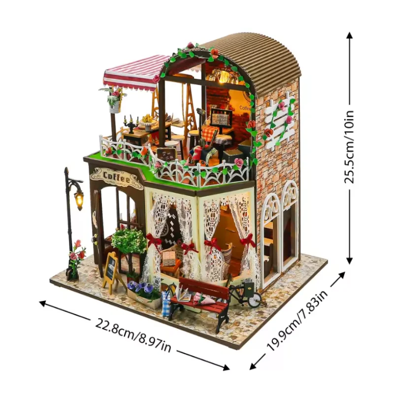 OUZEY Two-Story Flower Villa DIY, 3D Wooden Dollhouse with Garden, Creative Building Kit for Teens
