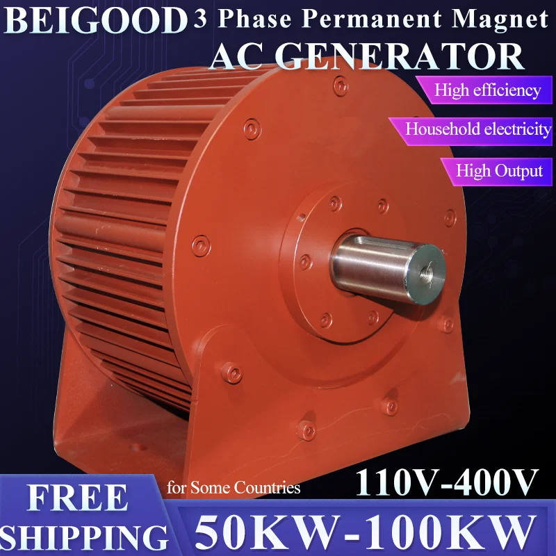 Warehouse Delivery Low Speed 300rpm 50KW 60KW 80KW 380V 400V Gearless Permanent Magnet Generator AC Alternators Wind Turbine DIY