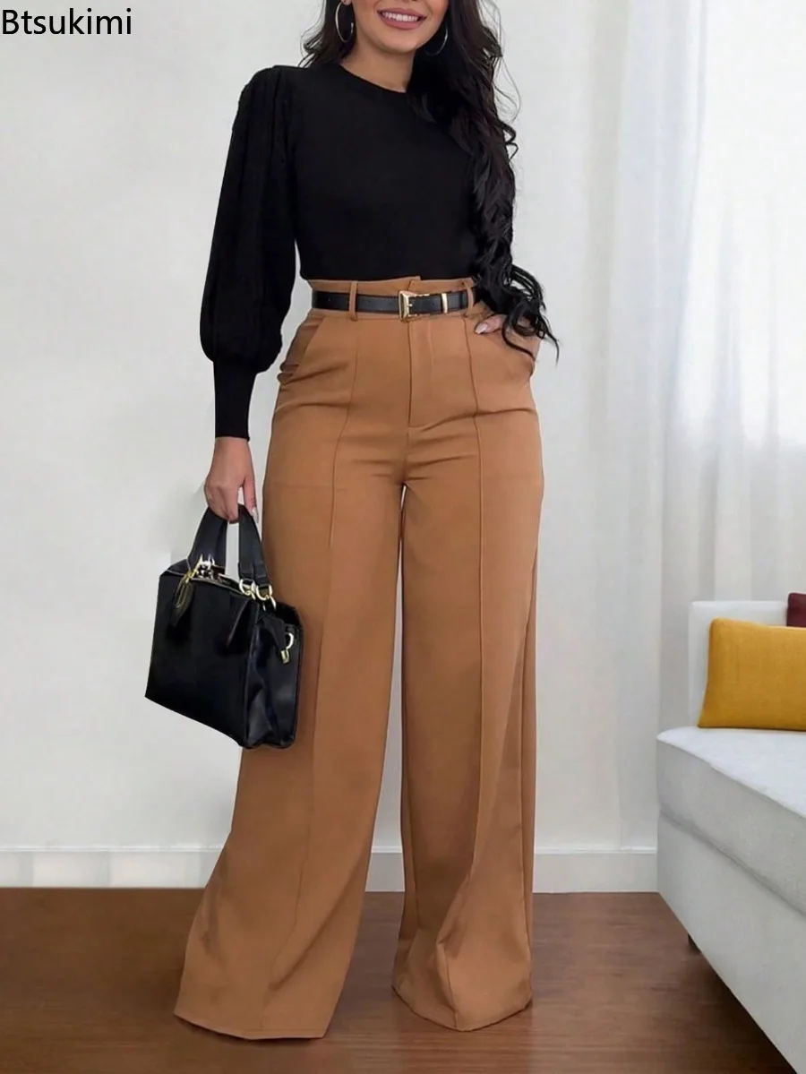 2026 Fashion Dress Pants for Women Elegant High Waist Loose Straight Leg Pants Spring Autumn Office Lady Casual Trousers Clothes