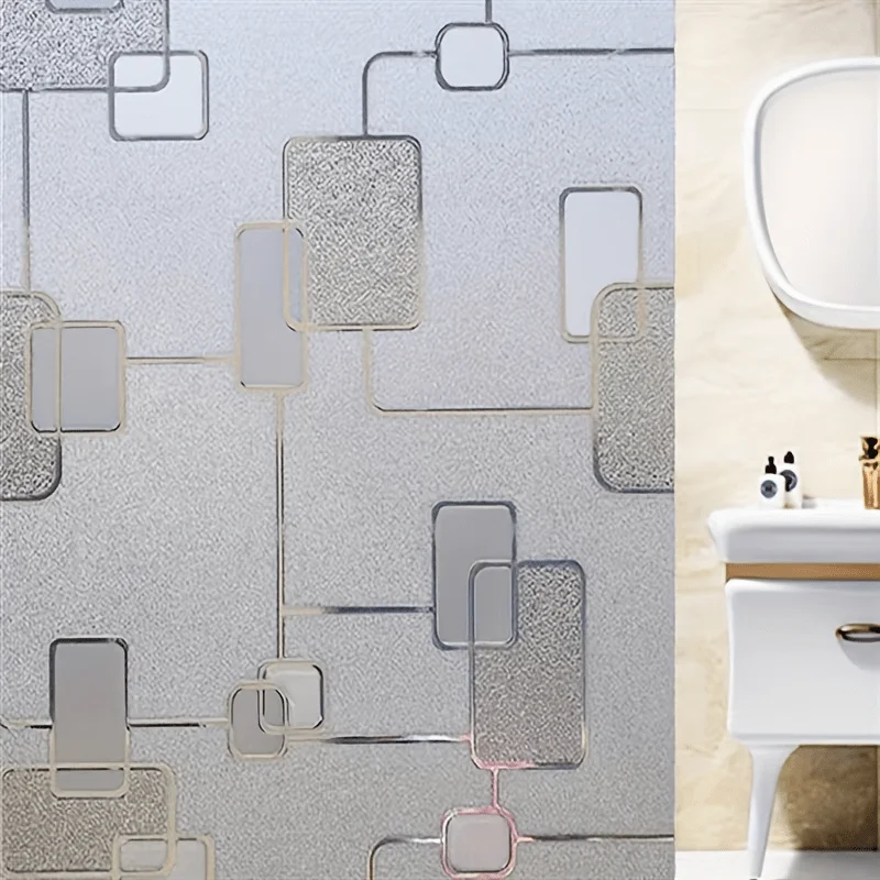 Square Knot Pattern Frosted Privacy Window Film Laser Cut Static Cling No Glue Removable for Home Office Bathroom Glass