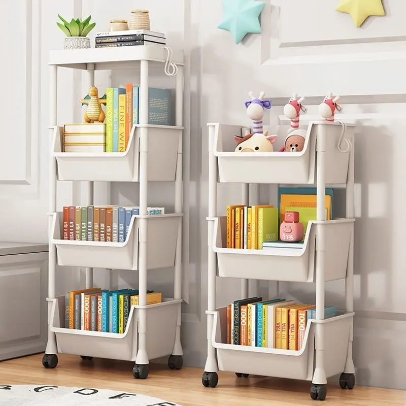 Mobile Bookshelf Storage Shelf Floors To Floor Multi Story Snack Storage Rack  Household Kitchen Small Cart