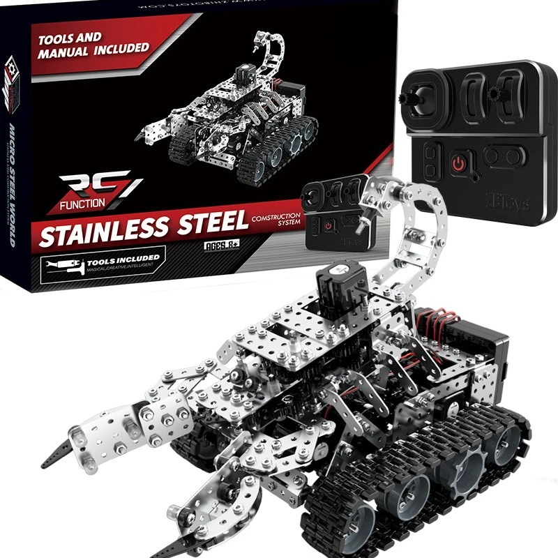 DIY Metal Remote Control car Blocks Assembly 3D RC Tank Models 2.4G Steel RC Toy for Kids Toys Radio Controlled Puzzle Building