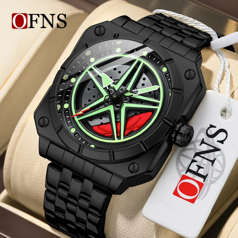 OFNS 8017 Luxury Business Fashion Men's Square Quartz Watch Fashion Rotating Pentagram Waterproof Night Light Men's Watch