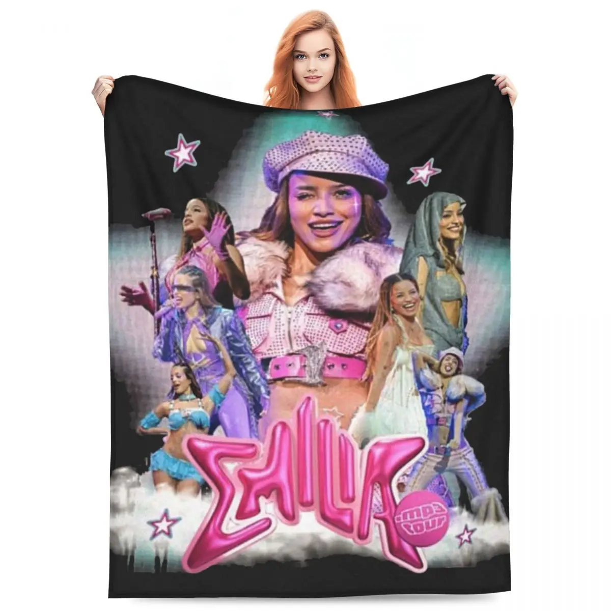 Custom E-Emilia Mernes Singer Blanket Warm Fleece Soft Flannel Classic Vintage Poster Throw Blankets for Bed Sofa Home Autumn