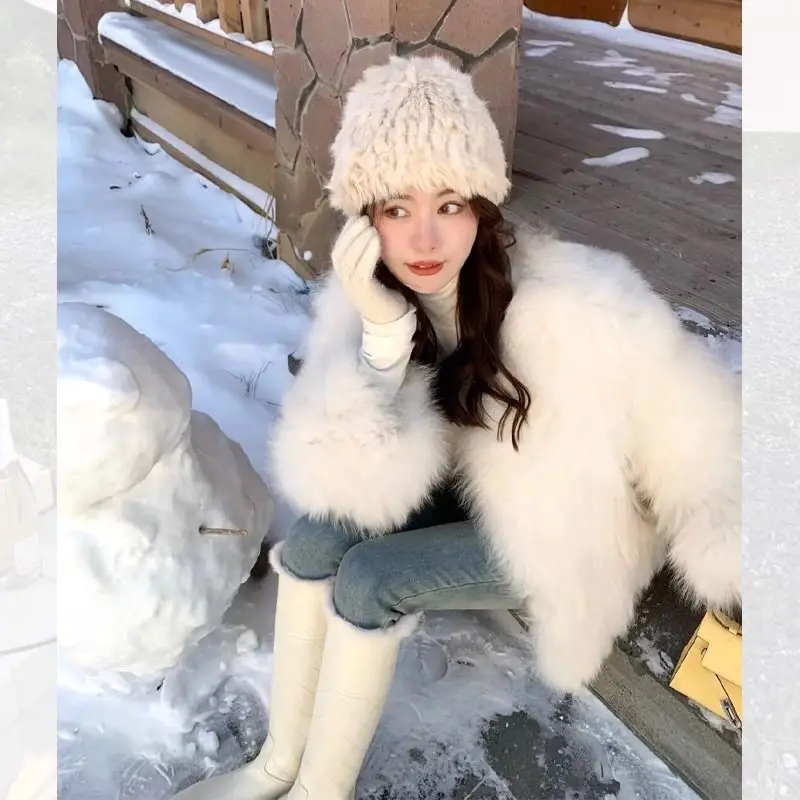 

Faux Fur Neck Collar Coats Womens Stage Bodywarmer Crop Nature Unisex Harajuku Tender Mink Quality Jacket Pockets Daily Elegance