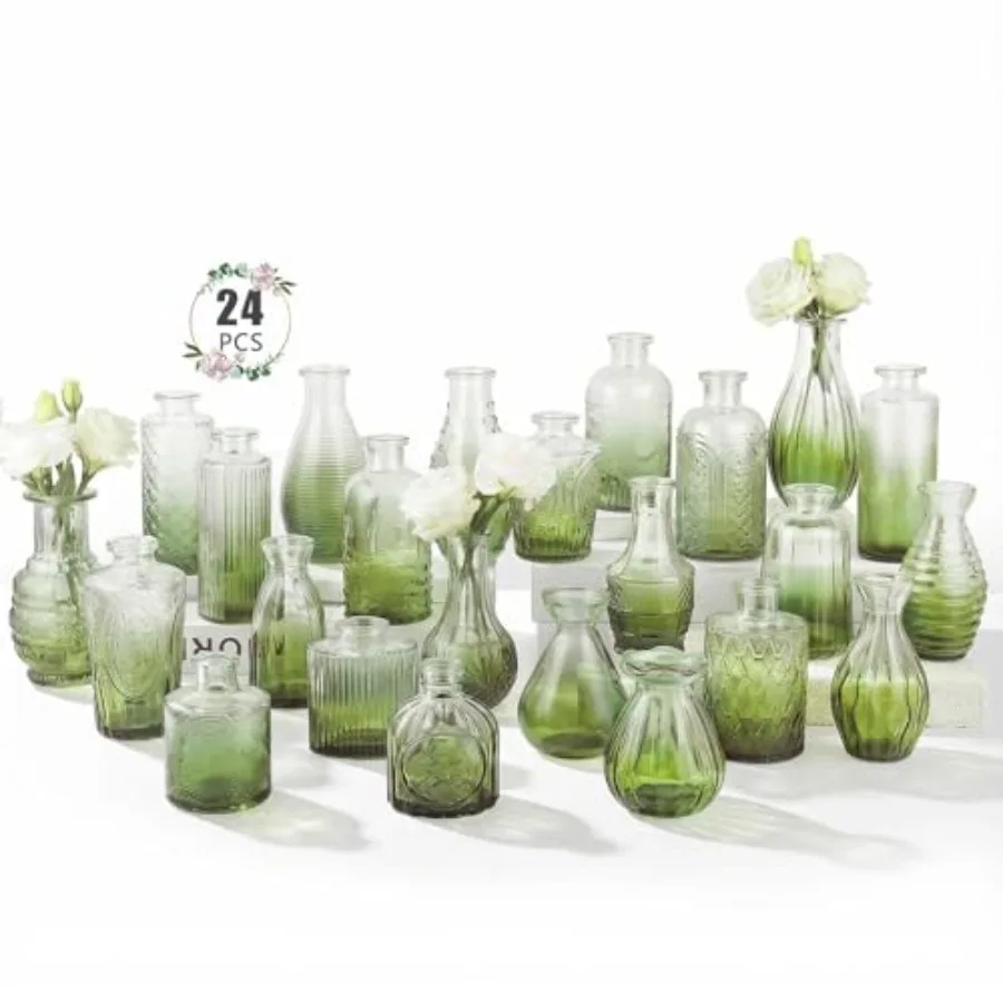

Набор из 24 стеклянных ваз оптом - зеленые вазы для цветов, для свадебного декора, стеклянные вазы для украшения стола, маленькие вазы для дома